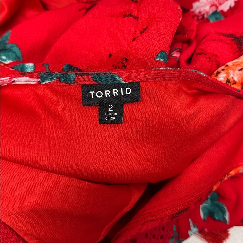 Torrid Dress Short Sleeve Mini Gauze Lace Up Skater Floral Red Plus Size 2X - Picture 9 of 11